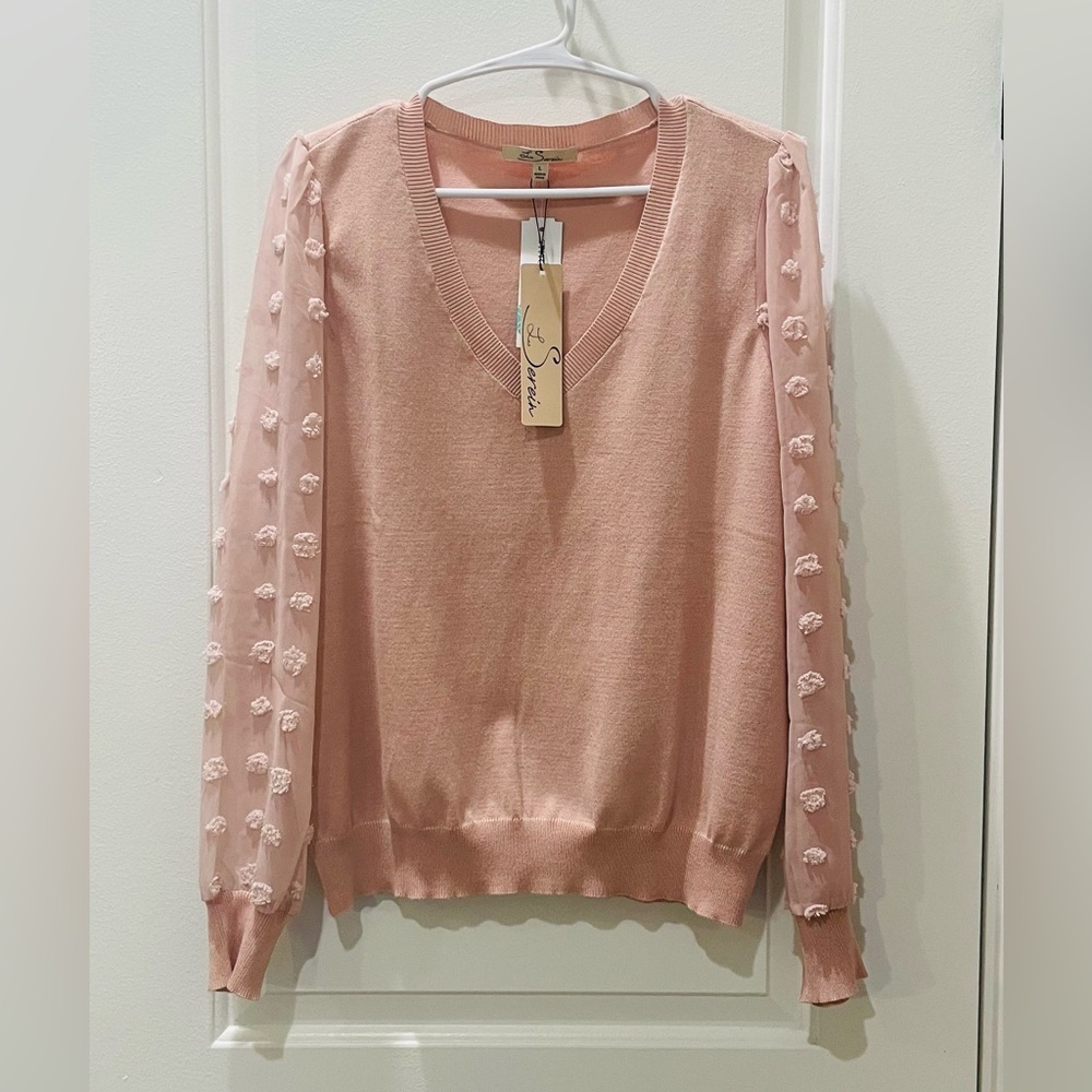 NEW…Les Serein Textured Sleeve V-Neck Sweater - Picture 3 of 4